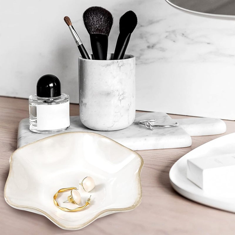 Binoster Ceramic Jewelry Dish,Ring Dish,Trinket Tray,Jewelry Tray Room Decor Bathroom Home Decor Gifts for Women Mom Sister Coworker Friend Bride(5.5in White) - Image 3